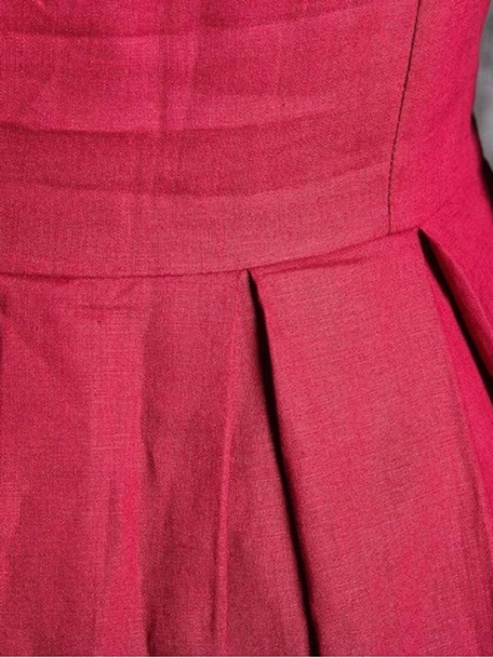 YLISTYLE Red Linen Maxi Dress - Raspberry Fit & Flare with Pintuck Pleated Waist - Picture 7 of 11